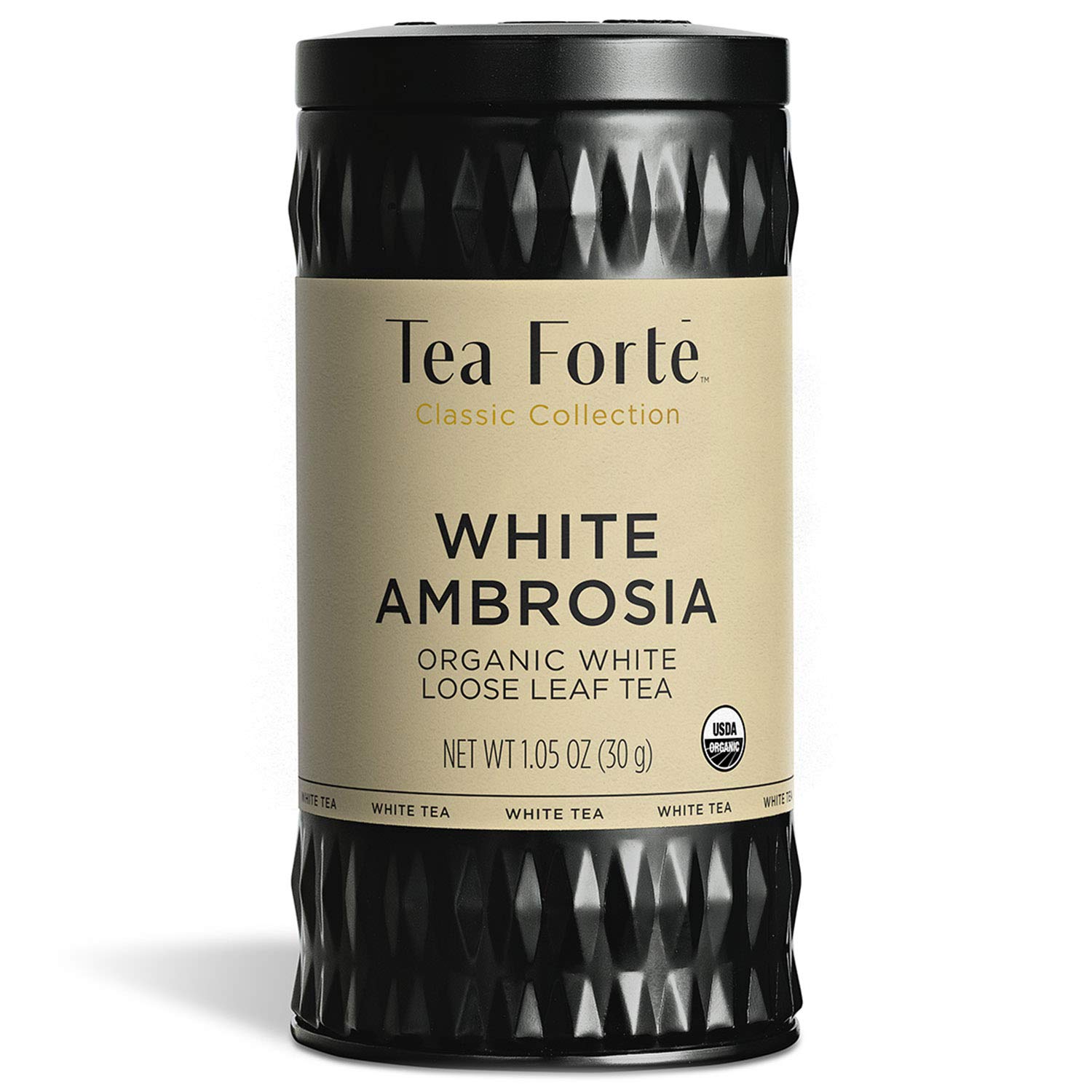 Tea Forte White Ambrosia Premium Organic Loose Leaf Caffeinated White Tea Blend Canister, Makes 35-50 Cups