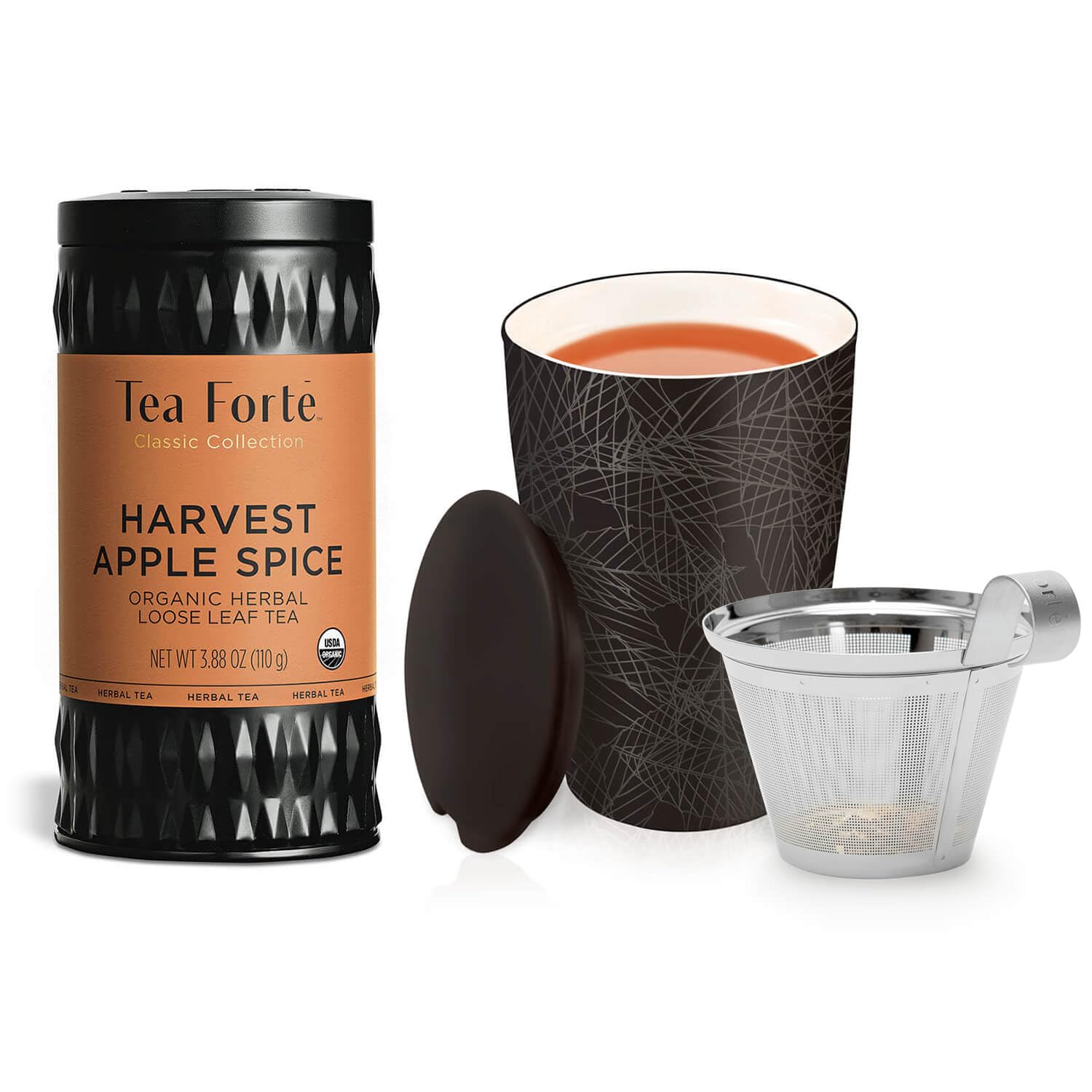 Tea Forte Loose Tea Starter Set – Harvest Apple Spice + Kati Cup Noir, Tea Gift Set with Loose Tea and Infuser Cup
