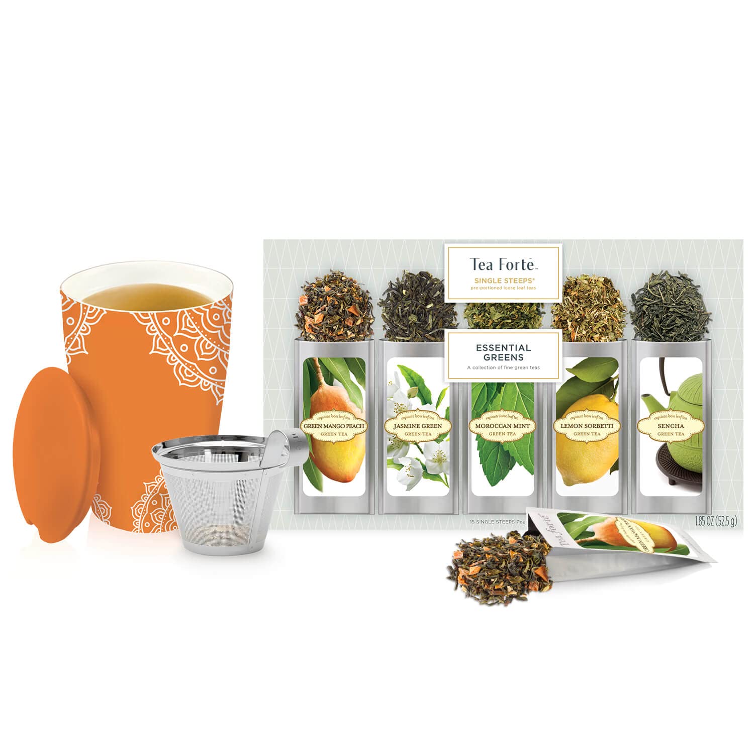 Tea Forte Single Steeps Starter Set – Essentials Green Tea + Kati Cup Chakra Tea Gift Set